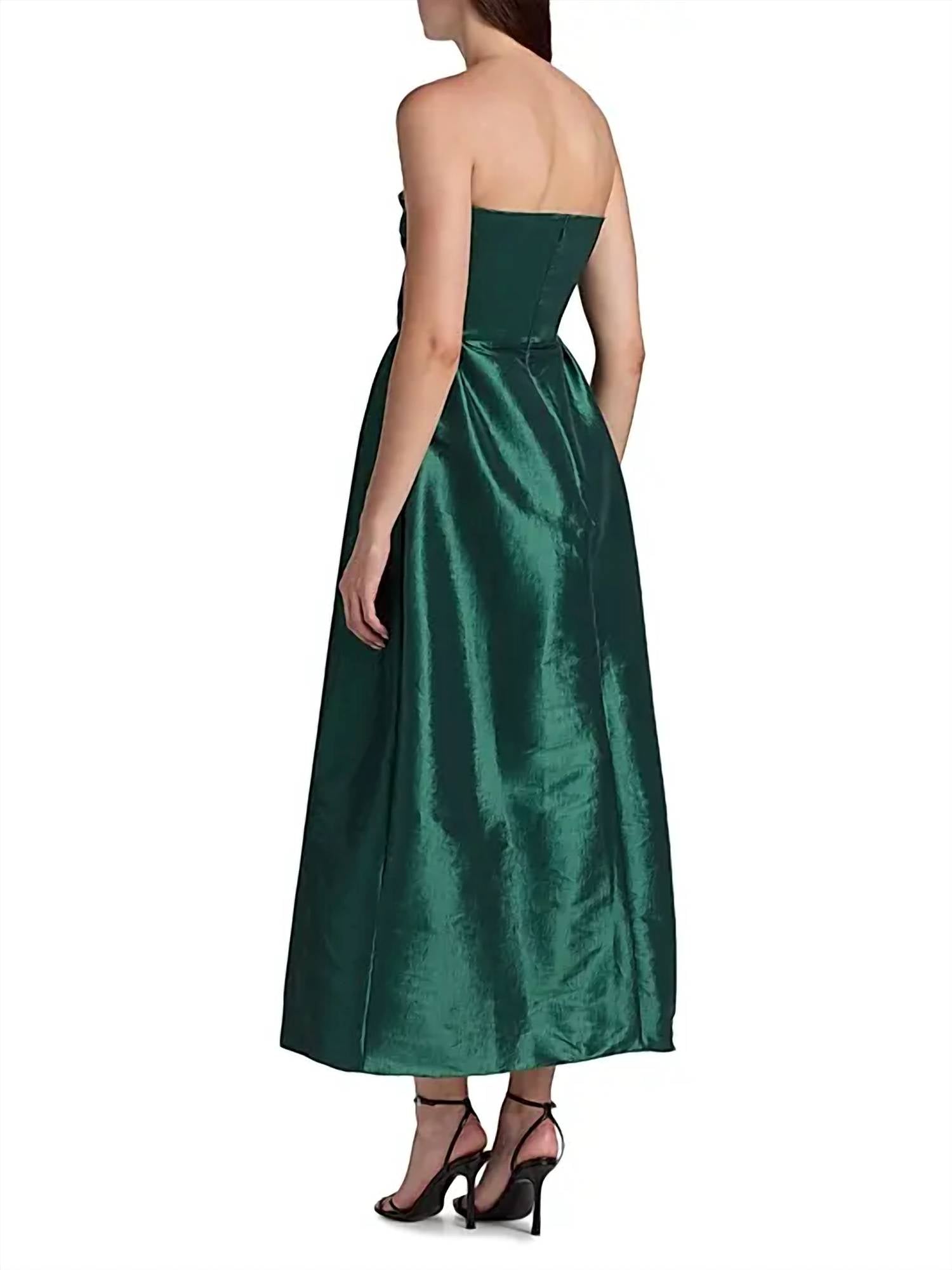 Kika Vargas - Rose Taffeta Strapless Midi Dress
