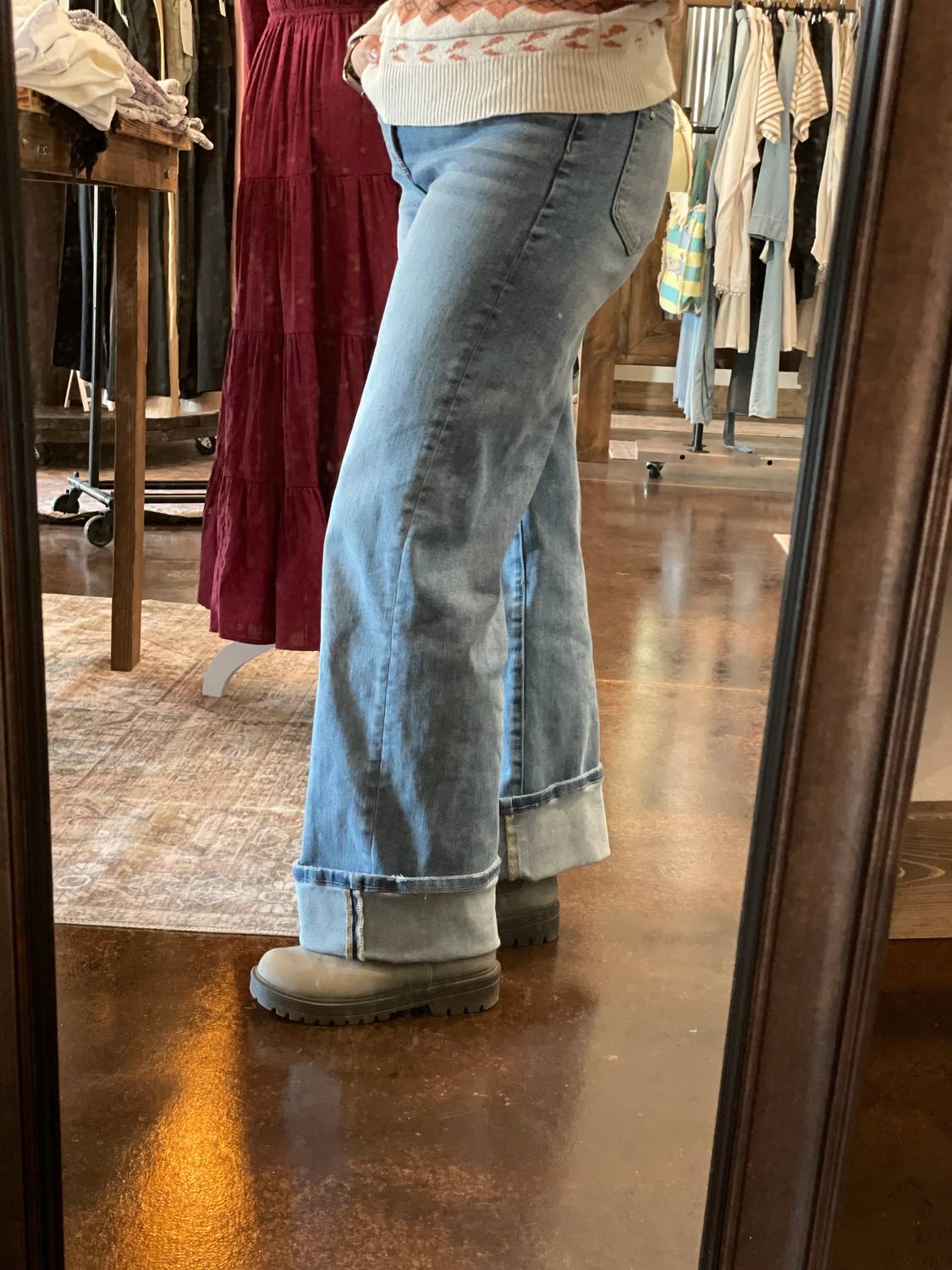 Mica Denim - Cuff Hem Super High Wide Leg Jeans