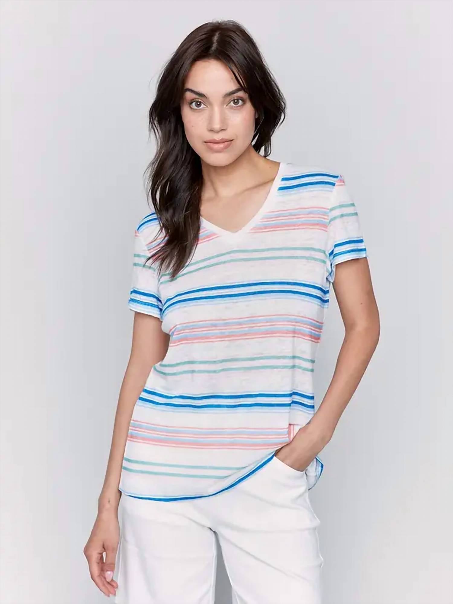 Charlie B - Printed V Neck Short Sleeve Tee
