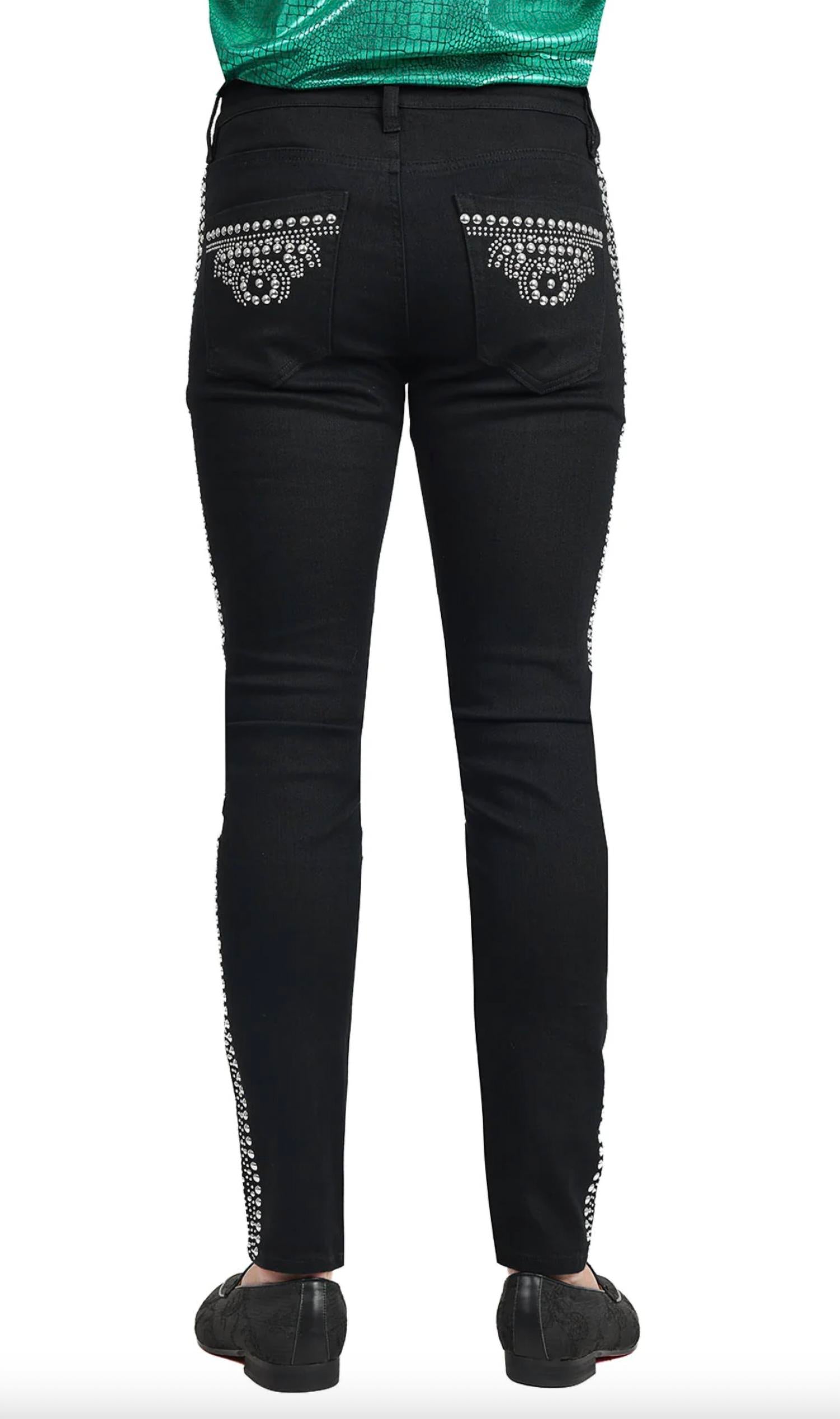 Barabas - Bad Boy Studded Slim Fit Jeans