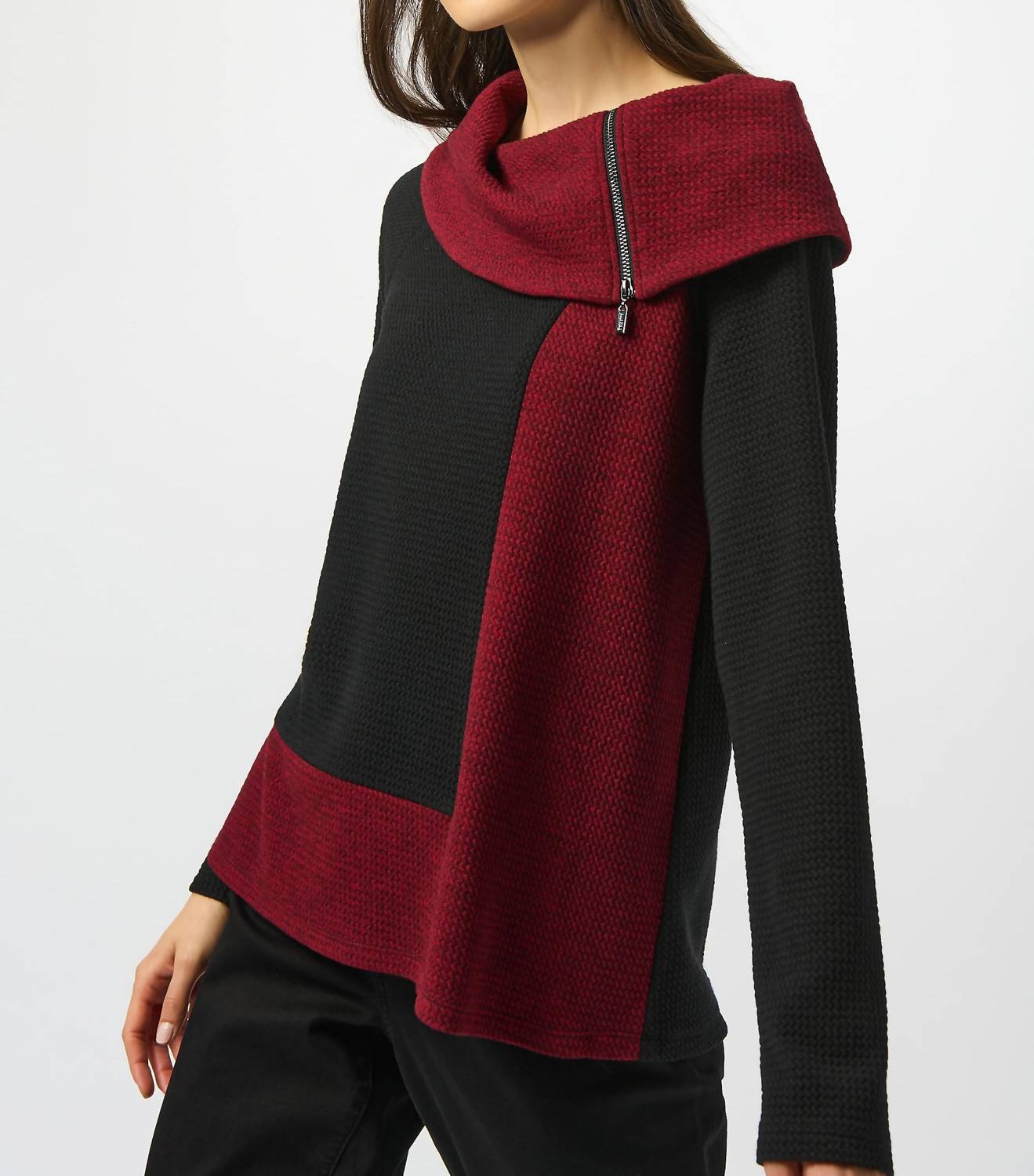 Joseph Ribkoff - Zipper Cowl Neck Pullover Sweater