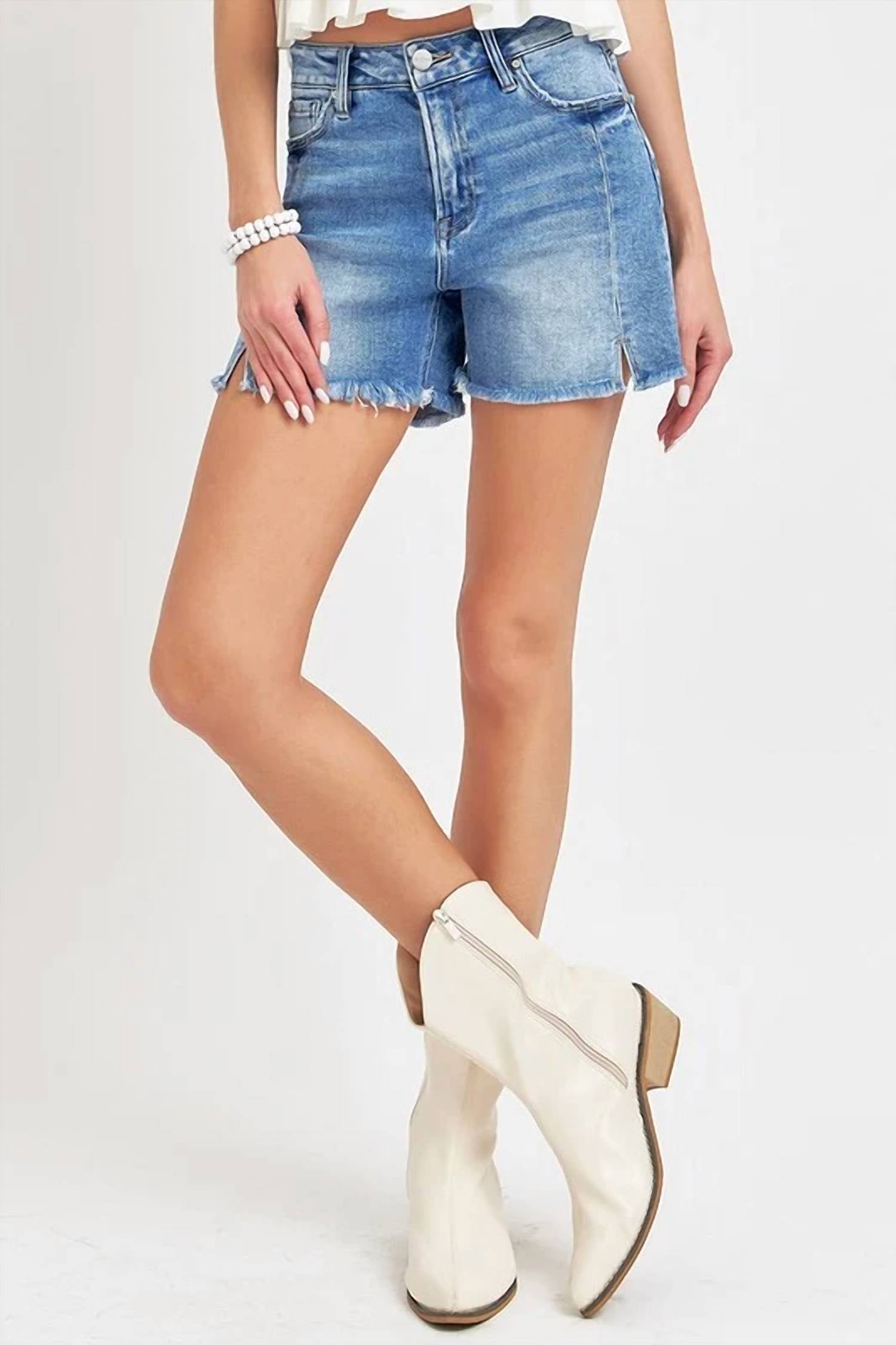 Risen - High Rise Front Seam With Slit Shorts