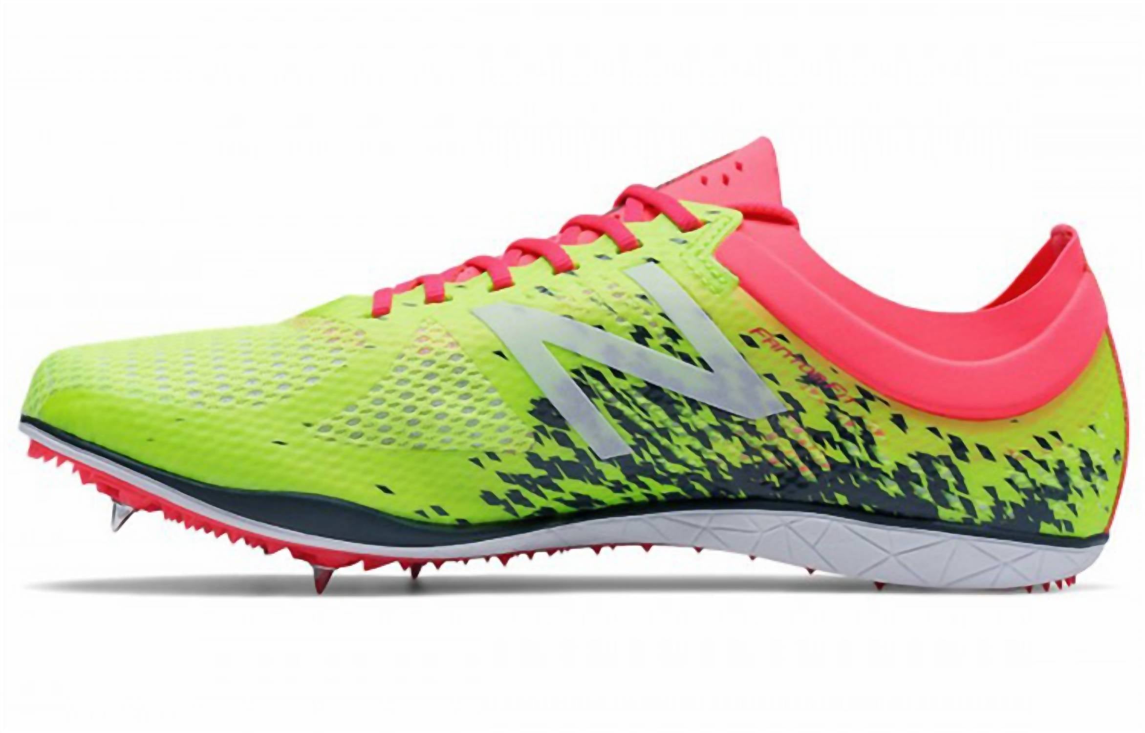 New Balance Women's Ld5000 V4 Spike Shoes in yellow pink - women's shoe - detail view