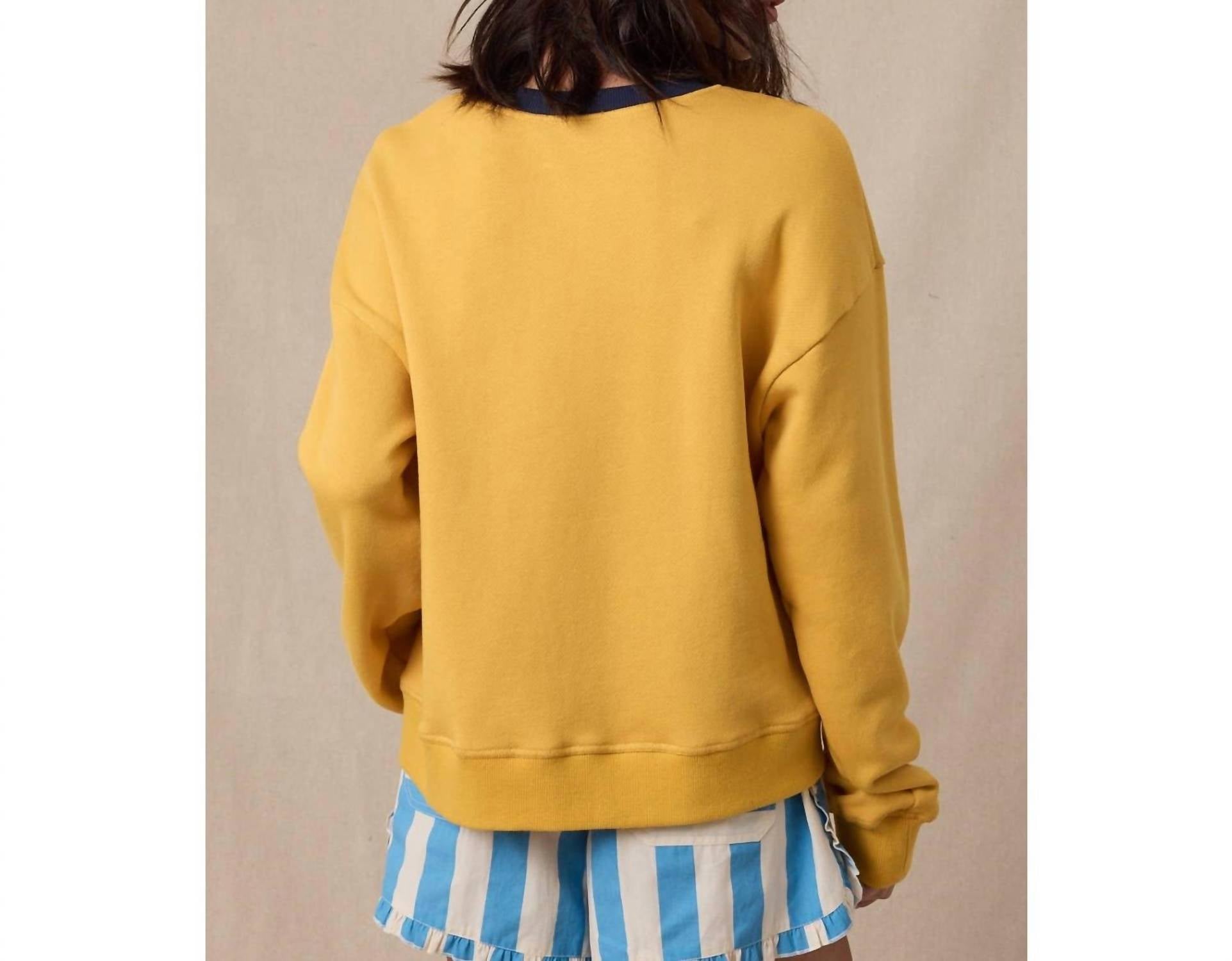 WISHLIST San Diego Button-up French Terry Top in golden navy - women's long sleeve top - alternate view