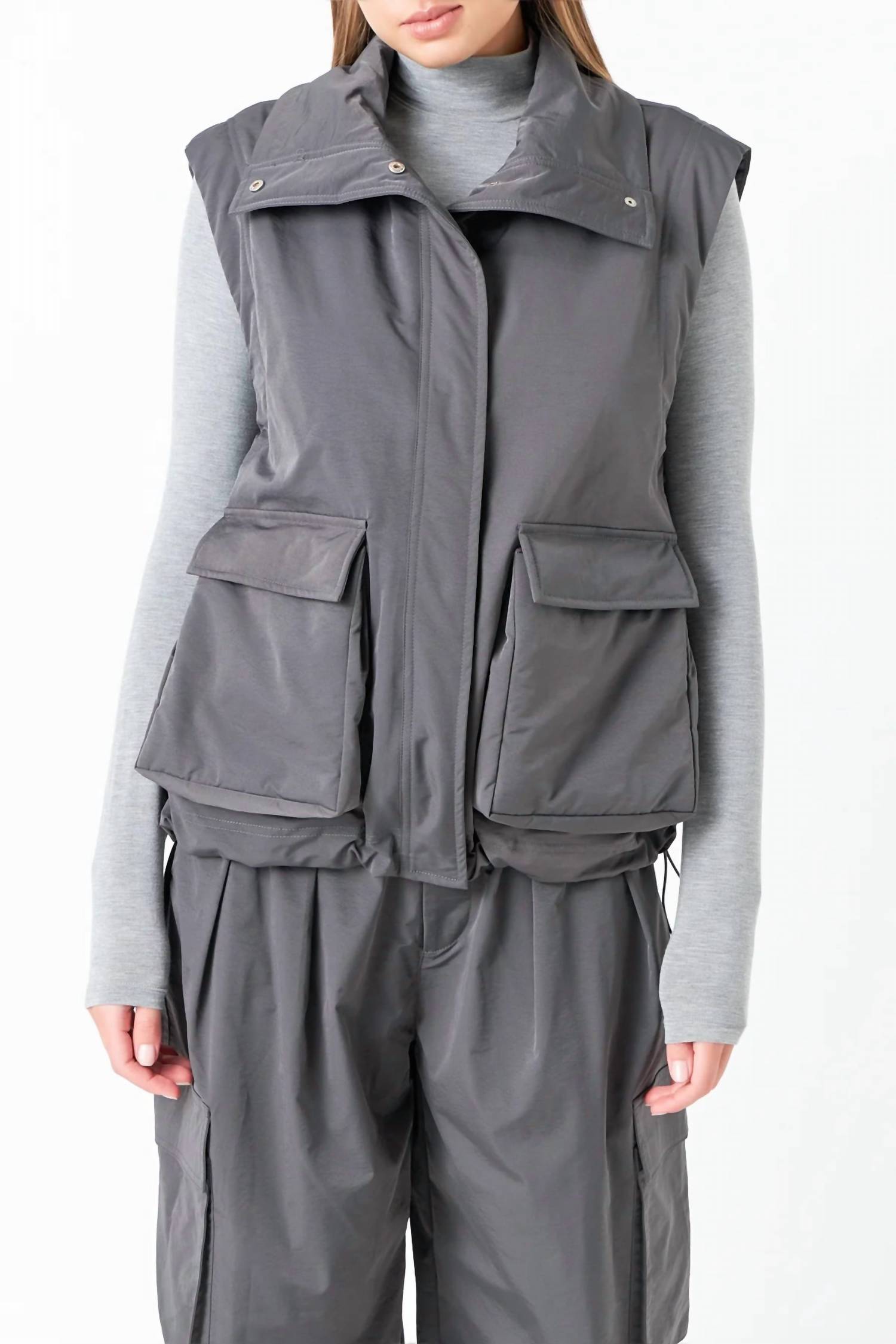 Grey Lab Snap Button Boxy Vest in grey - women's jacket - view 4
