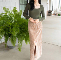 mystree Urban Groove Corduroy Slit Skirt in sandy brown - women's skirt
