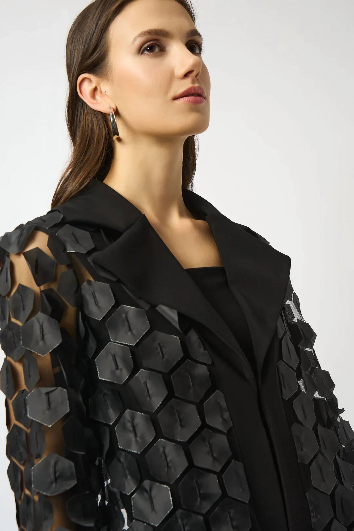 Joseph Ribkoff - Collared Embroidered Mesh Trapeze Jacket