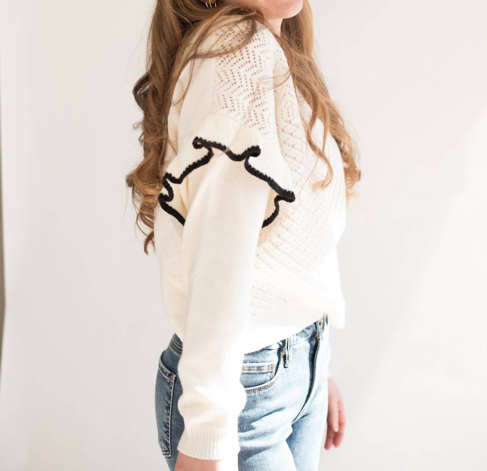 Buttermelon - Ruffled Shoulder Knitted Sweater