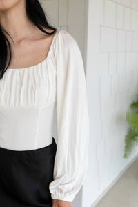 mittoshop Rouched Chic Scoopneck Bodysuit in white - women's shirt - view 4