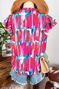 Fashionworks - Boho Abstract Brush Ruffled Sleeve Frill Blouse