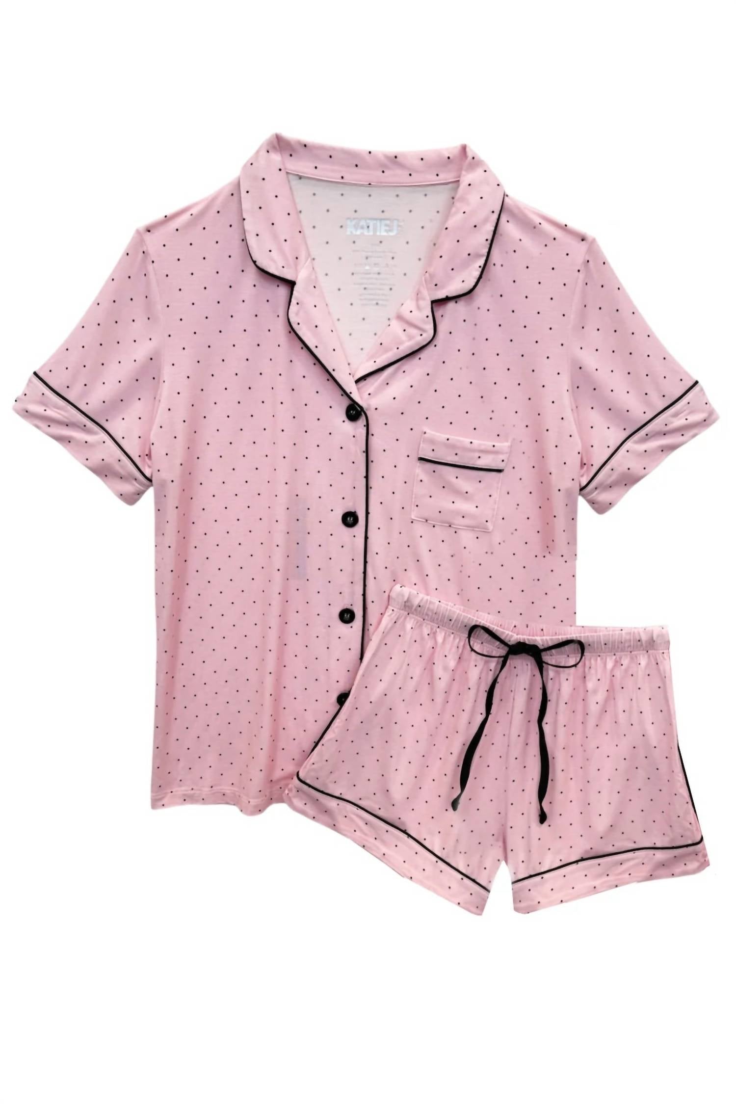 Katie J NYC Girl's Lynn Shorts Lounge Pajama Set in pink micro dot - kids' sleepwear