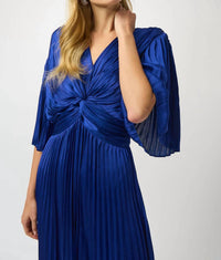 Joseph Ribkoff - V-neck Pleated Satin Maxi Dress