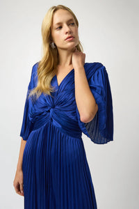 Joseph Ribkoff - V-neck Pleated Satin Maxi Dress