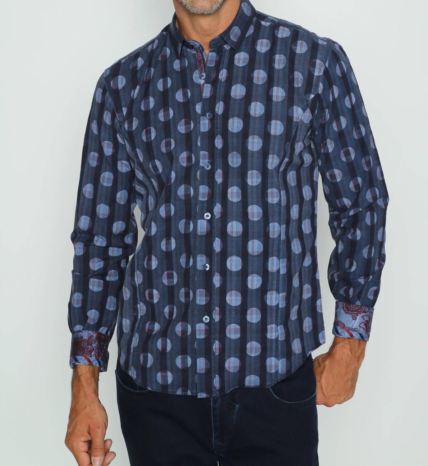 Eight X - Polka Dot Button Down Shirt With Paisley Trim