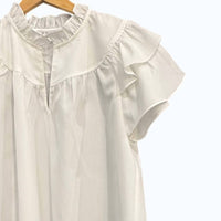 Joy Joy Women's Ruffles Top in white multi - women's blouse - detail view