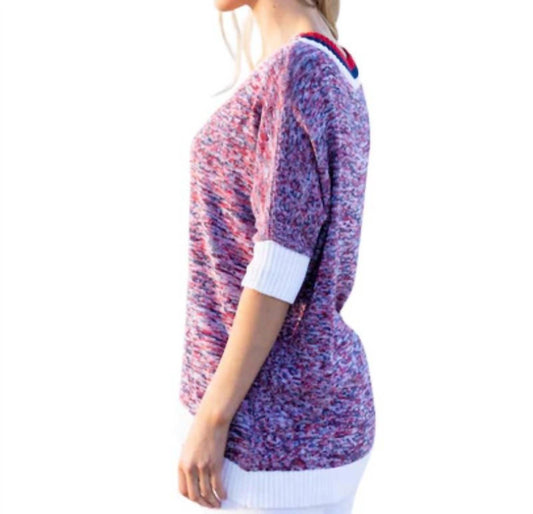 Marble - Marled V-Neck Elbow Sleeve Sweater