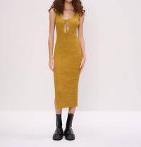 Another Girl - Space Dye Rib Keyhole Front Midi Dress