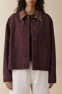 Jeanerica Nua Long Sleeve Denim Jacket in burgundy rinse - women's jacket - detail view