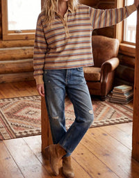 Sewn And Seen - Oversized Striped Lightweight Polo Top