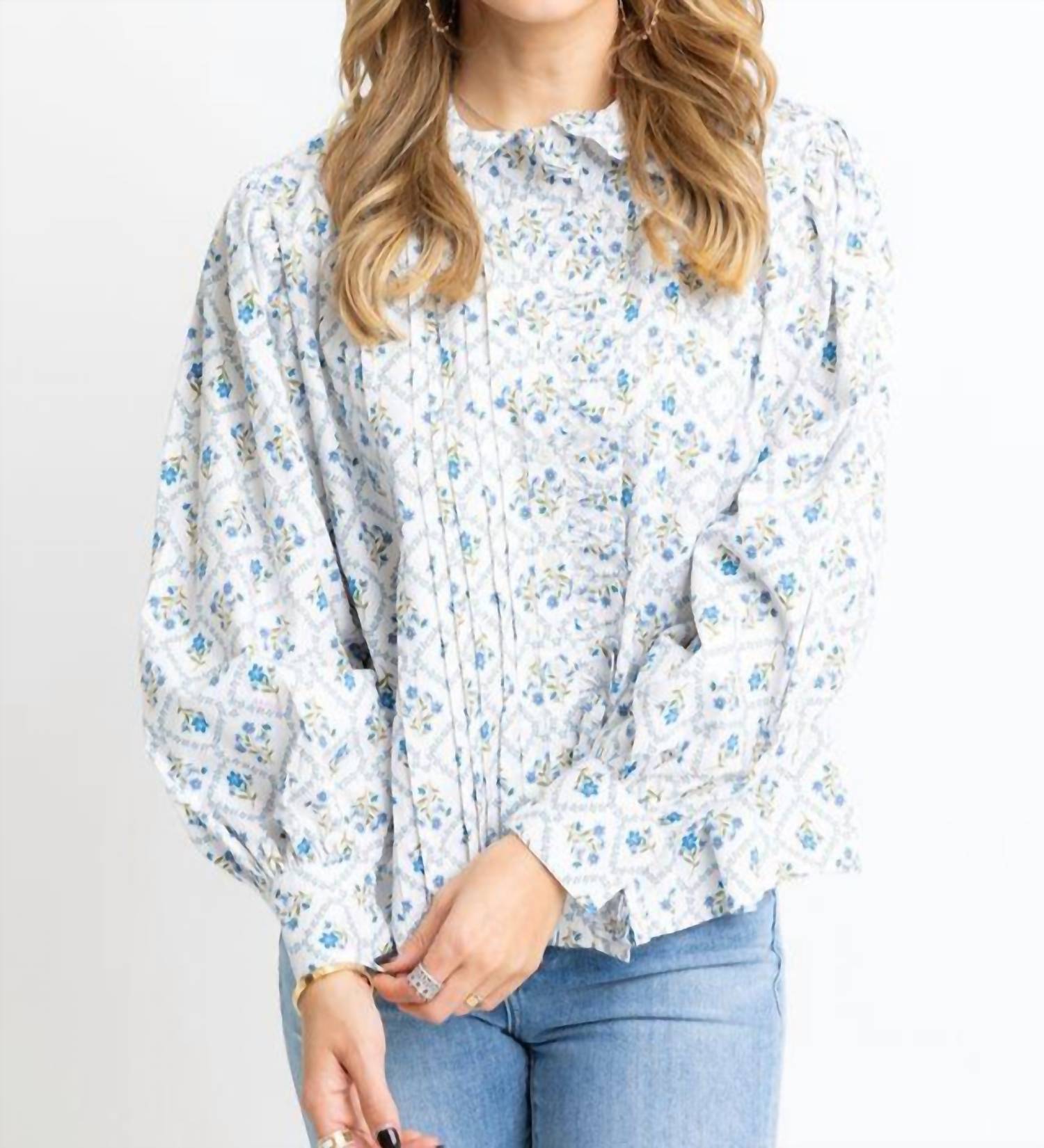 Karlie - Pure Delight French Floral Pleat Ruffle Collar Top