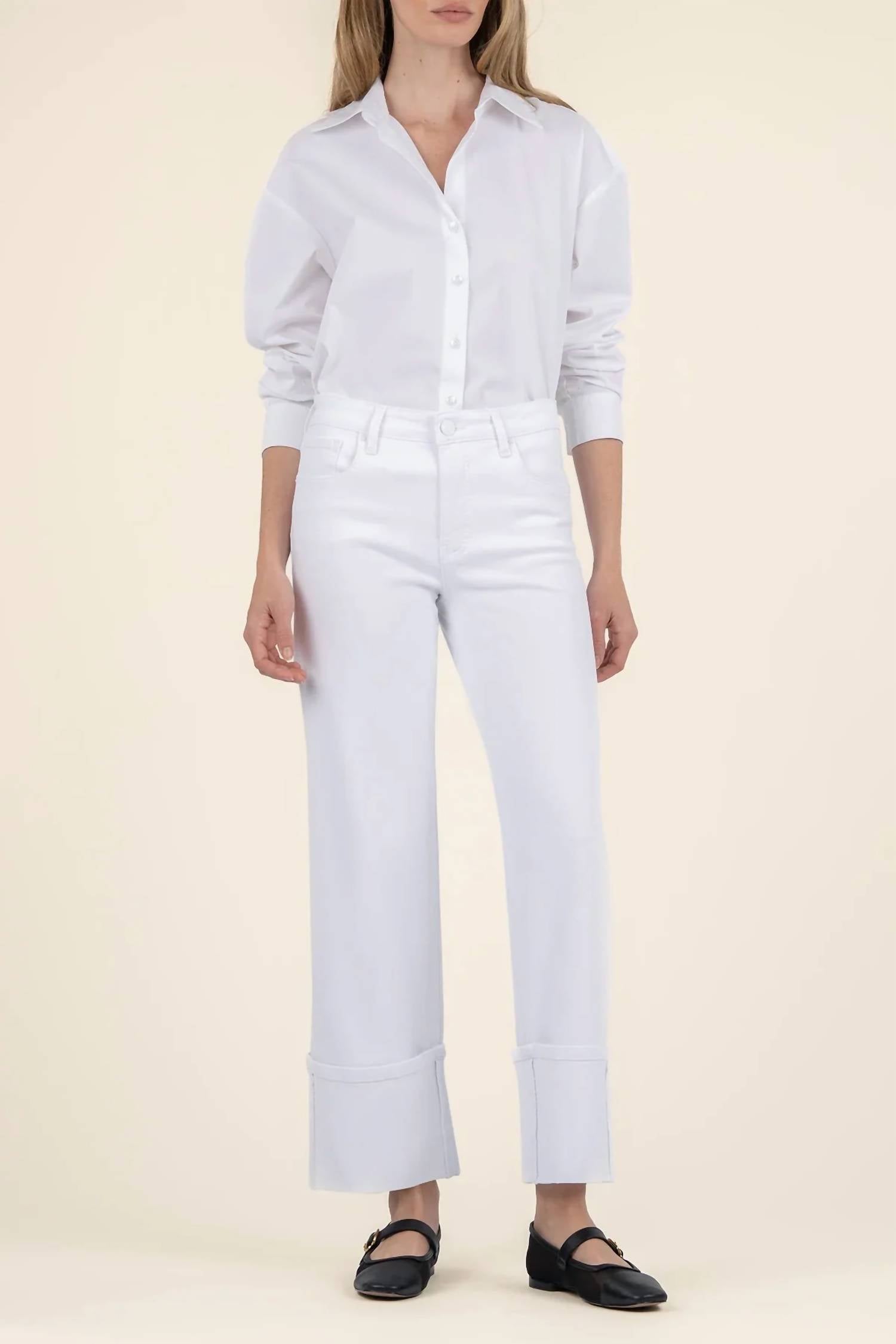 KUT FROM THE KLOTH Charlotte High Rise Wide Leg Jeans in optic white - women's jeans