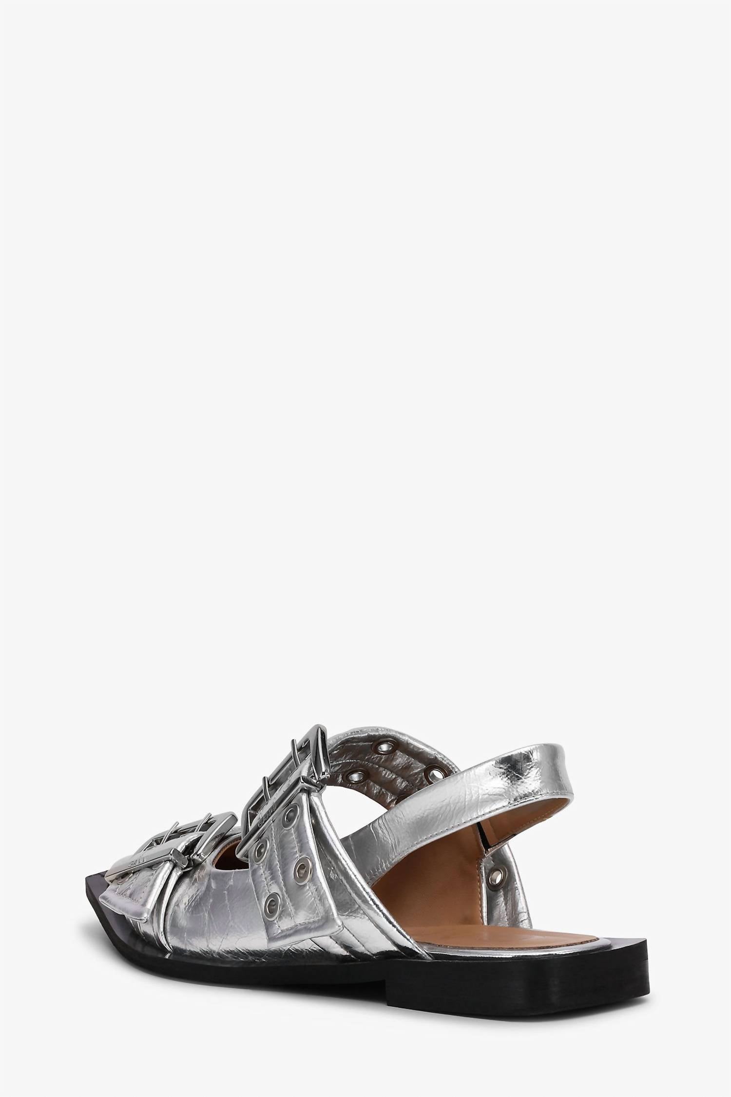 Ganni - Women's Metallic Feminine Buckle Ballerinas Shoes