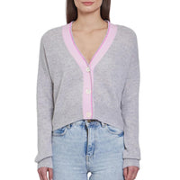 Autumn Cashmere Boxy Cardigan With Crochet Edge Placket in cinderblock combo - women's cardigan