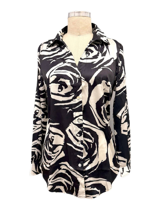 Paparazzi - Women's Satin Print Button Front Shirt