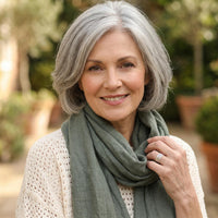 Made in Italy Sheer Linen Scarf in italy sheer linen scarf in olive - women's scarf - detail view