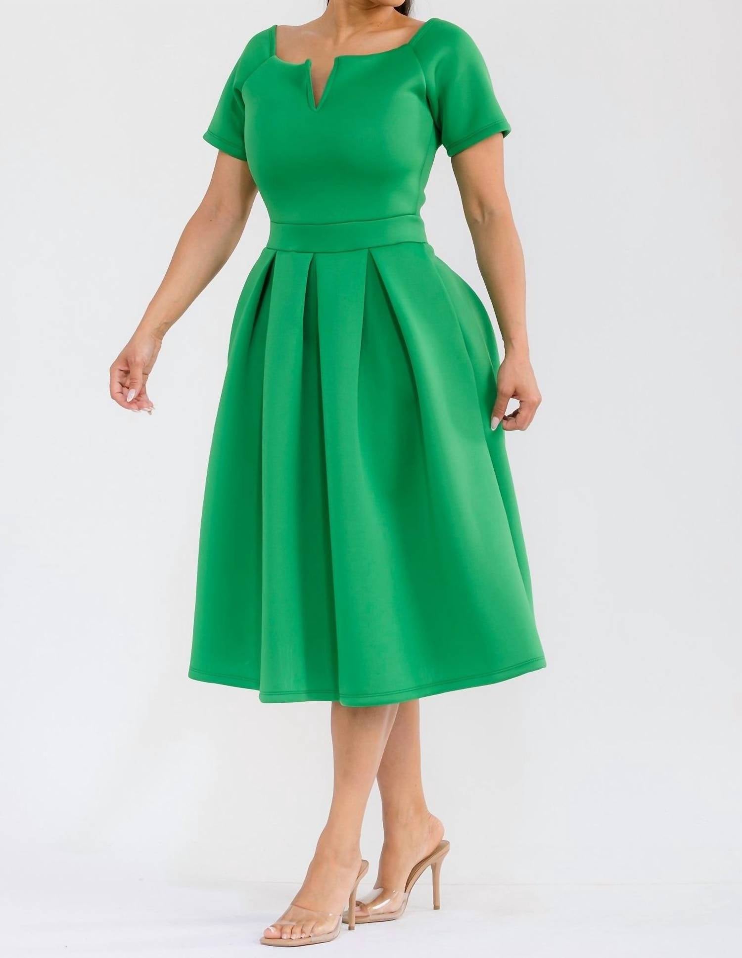 Karen T Design Pleated Midi Dress in emerald green - women's dress - view 6