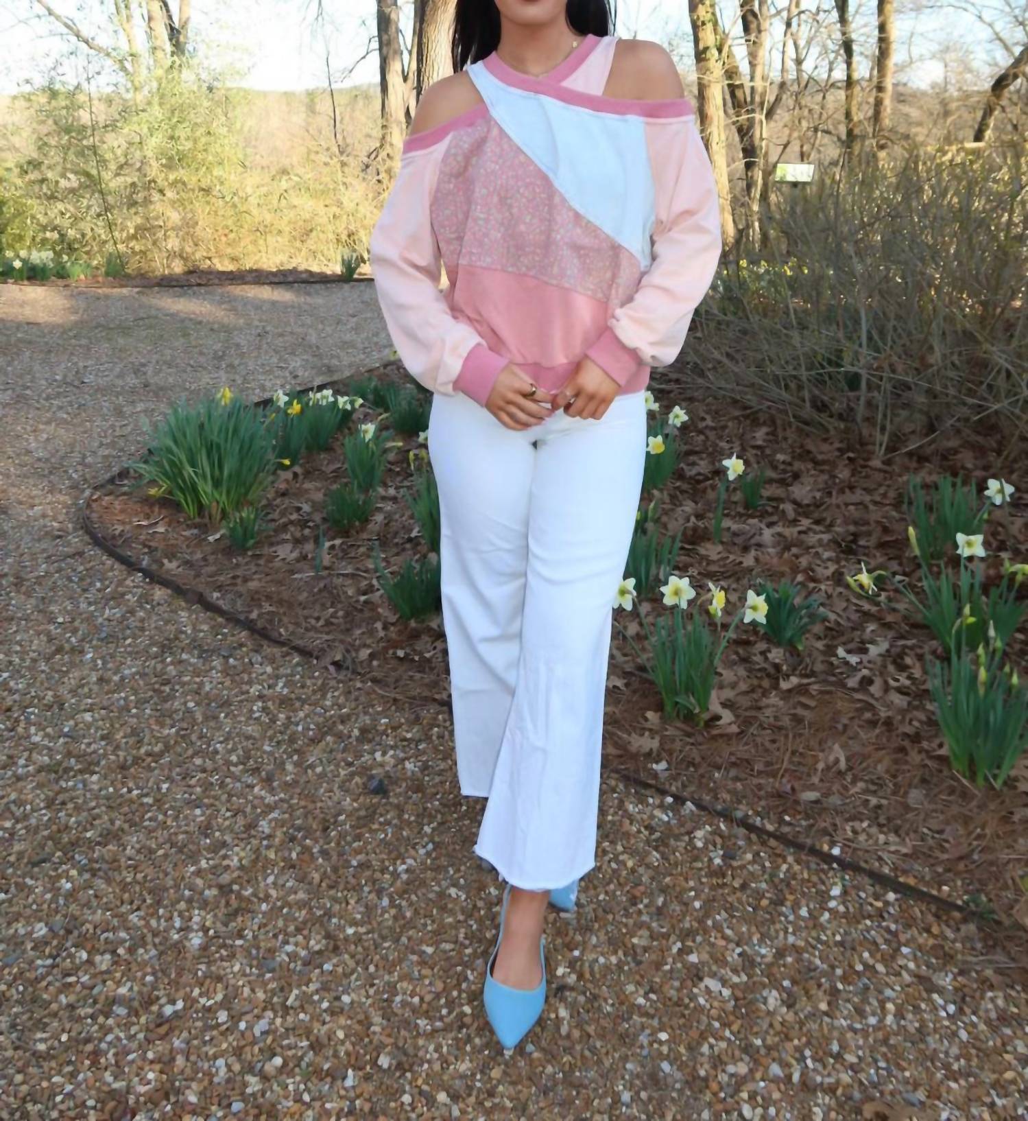 Oli & Hali - Washed Fabric Mixed Cutout Shoulder Tunic