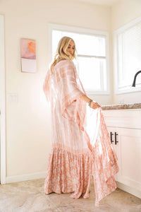 LETO Paisley Longline Ruffle Kimono in blush pink - women's cardigan - alternate view