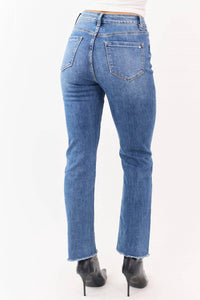 mica denim High Rise Straight Leg Jeans in medium wash - women's jeans - detail view