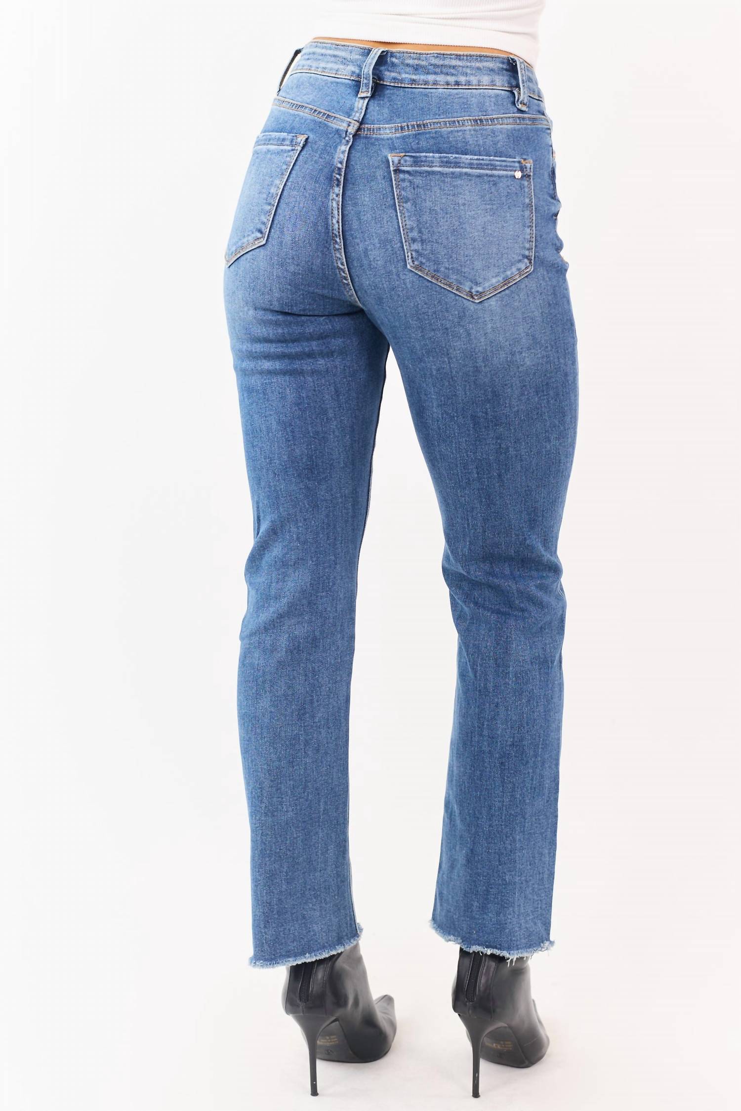mica denim High Rise Straight Leg Jeans in medium wash - women's jeans - detail view