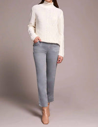 TRIBAL Vintage Washed Cable Knit Mock Neck Sweater in cream - women's sweater