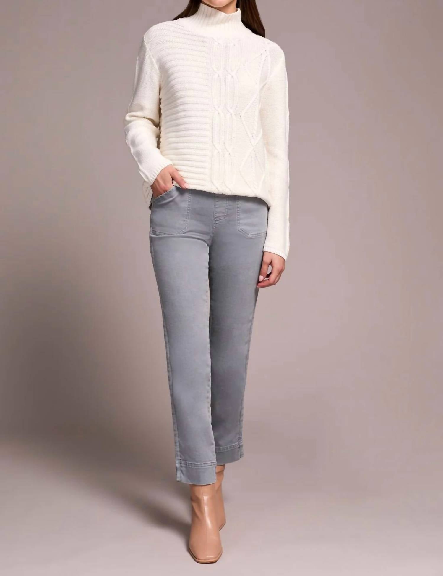 TRIBAL Vintage Washed Cable Knit Mock Neck Sweater in cream - women's sweater