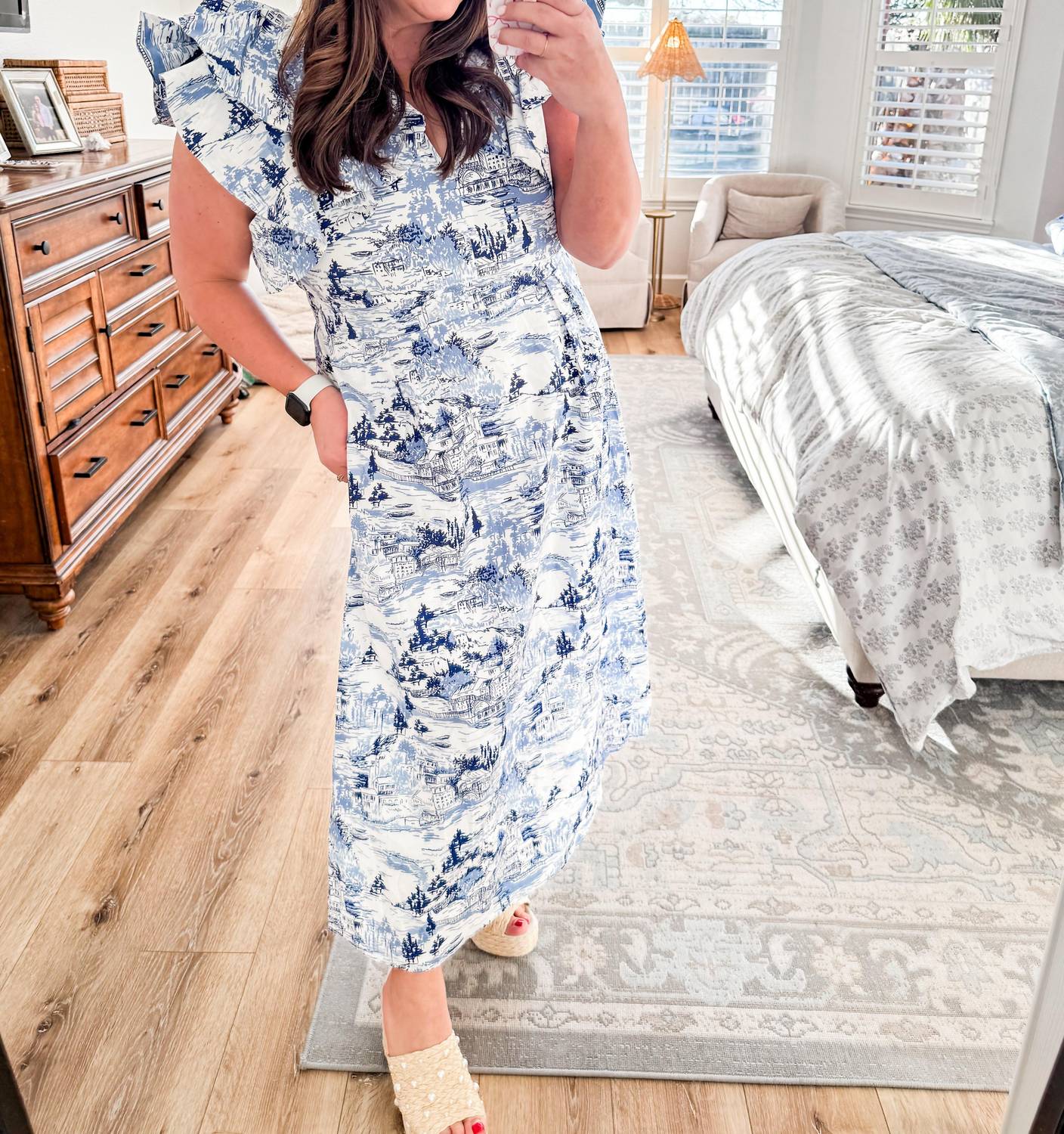 Sugarlips - Francine Toile Sky Ruffle Tiered Midi Dress