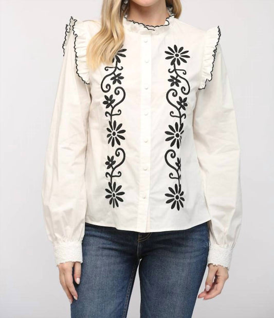 Fate - Embroidered Ruffle Trim Blouse