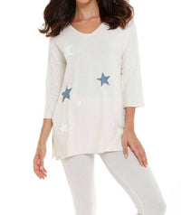 Natasha Kashmira 3/4 Sleeve V-Neck Pullover