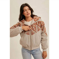Hem & Thread - Aztec Contrast Zipper Hoodie Jacket