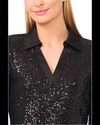Cece - Sequin Long Sleeve Polo Top