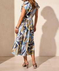 Tribal - Short Sleeve V-neck Tiered Dress