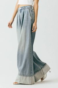 Blanknyc - Cuffed Pleated Denim Wide Leg Trouser Pants