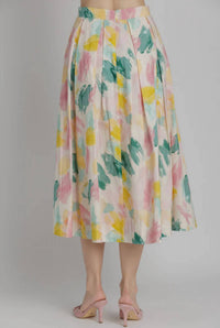 Aureum - Watercolor Pleated Midi Skirt