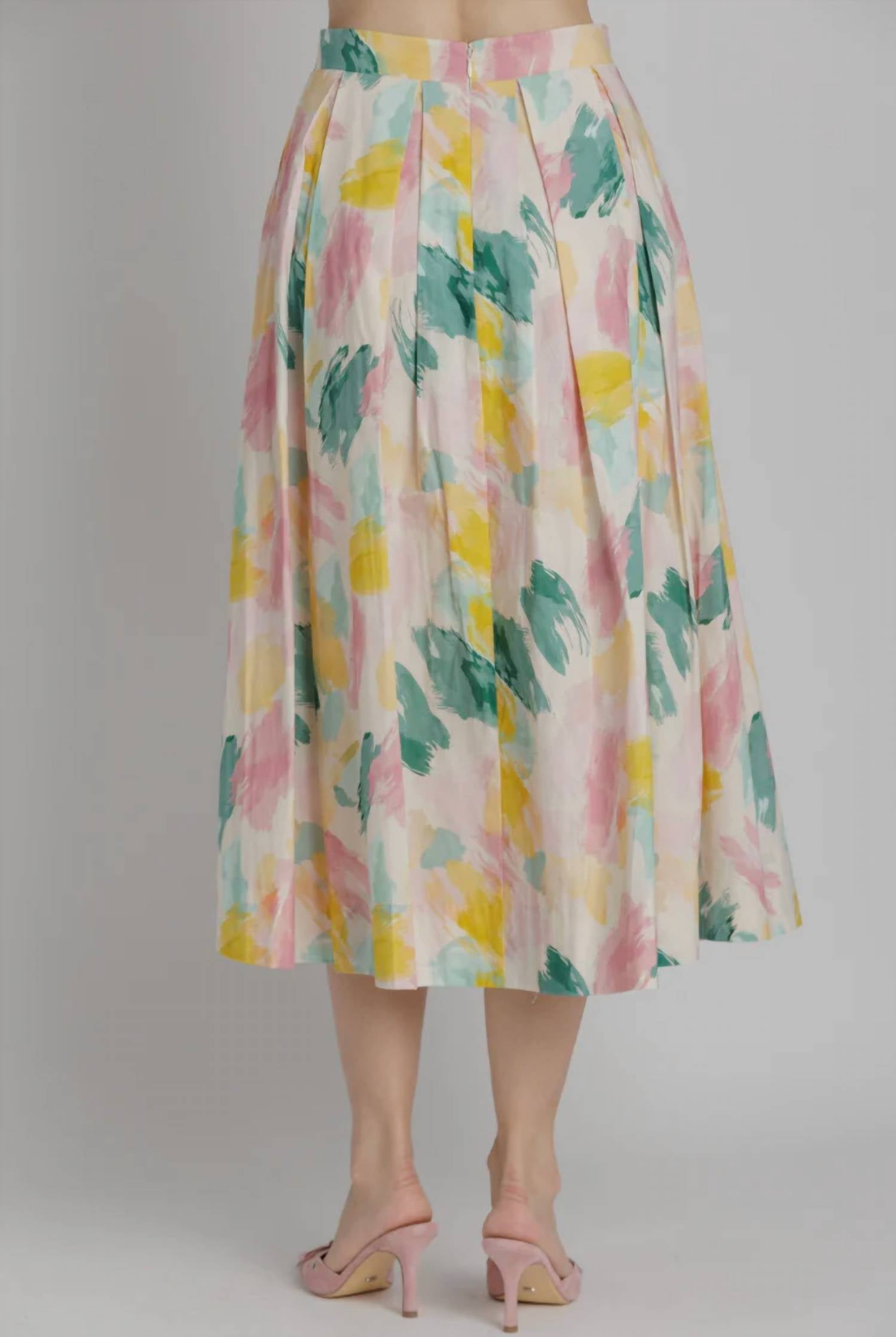 Aureum - Watercolor Pleated Midi Skirt