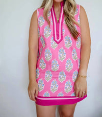 Tcec - Shannon Preppy Floral Split Neck Mini Dress with Pockets