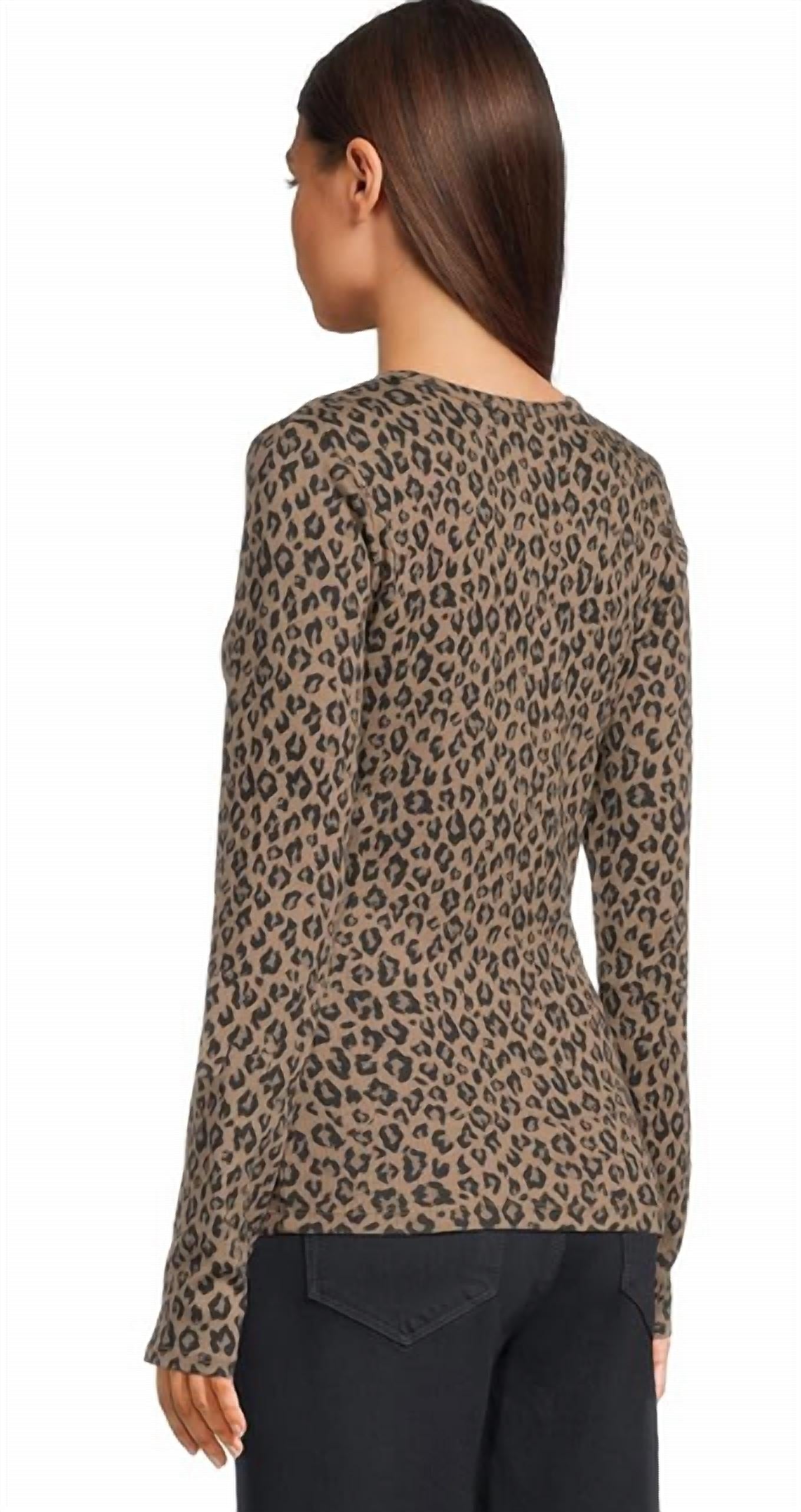 Michael Stars - Remi Leopard Print Ultra Rib Long Sleeve V Top