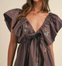 Mable - Galatea Bow Ruffle Sleeve Babydoll Mini Dress
