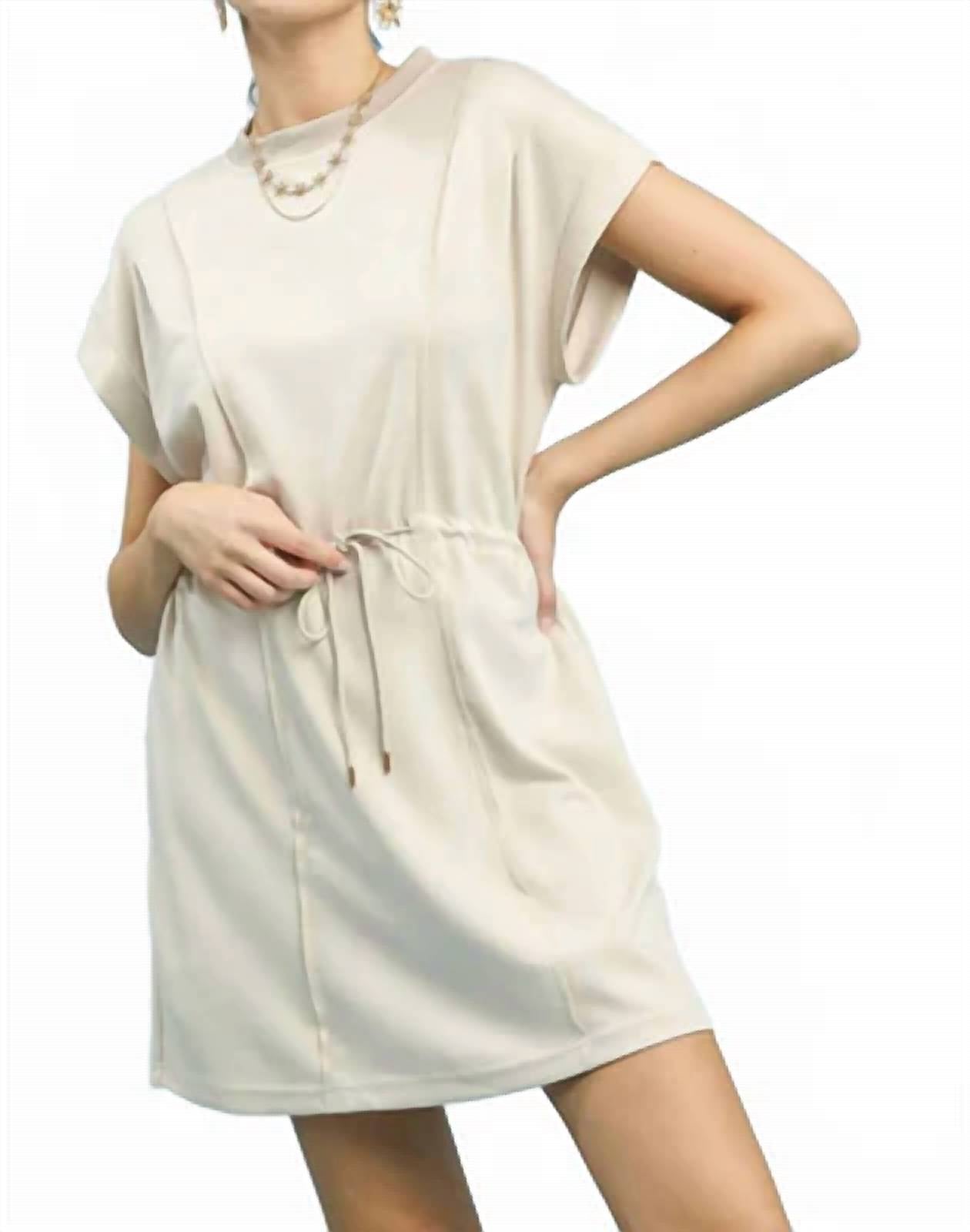 Baby Pink - Drawstring Waist Mini Dress