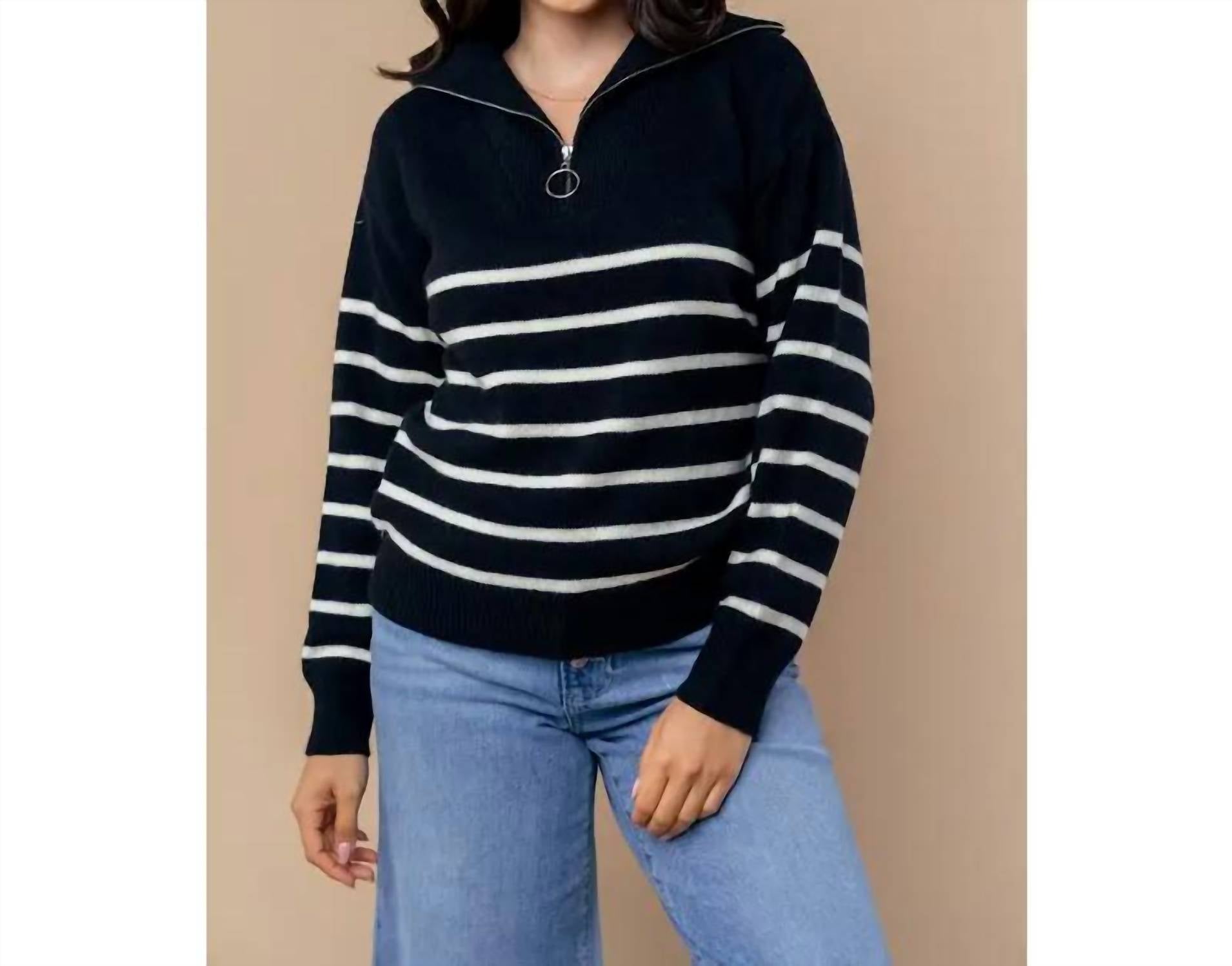 White Birch - Striped 1/4 Zip Sweater